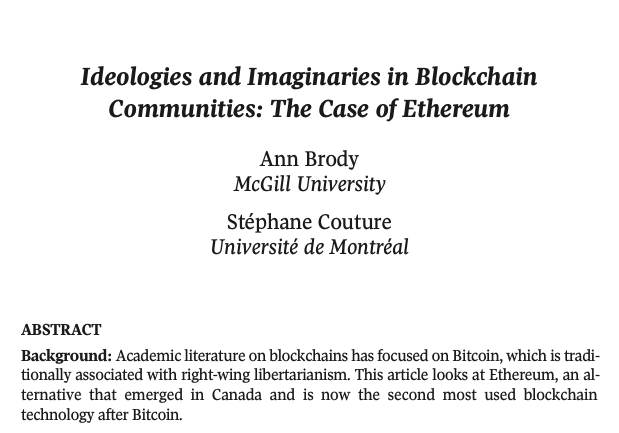 Ideologies and Imaginaries in Blockchain Communities: The Case of Ethereum